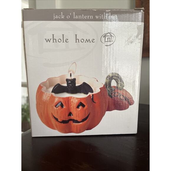 VTG Halloween Bat Coming Out Of Jack O' Lantern Paraffin Candle Holder Large - Picture 8 of 8